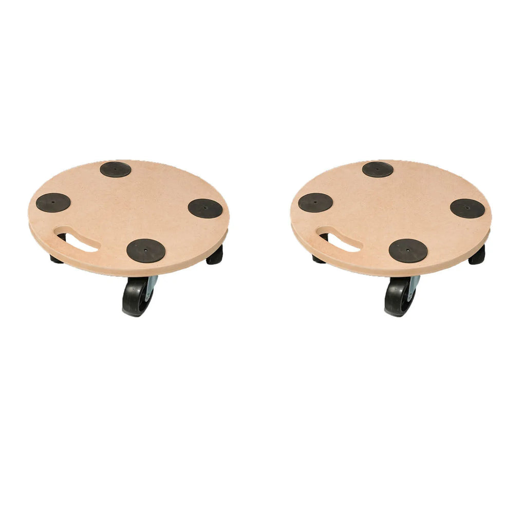 Two natural wood mover trolleys with flat non-slip platforms for heavy furniture moving.