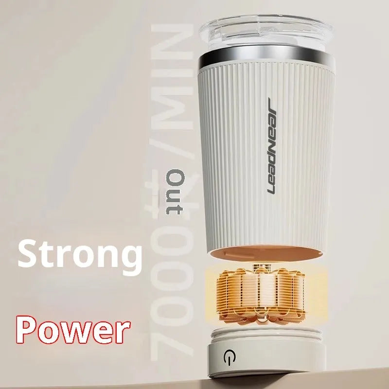 Fully automatic mixing cup in 316 stainless steel with 400ml capacity and removable base in white colour