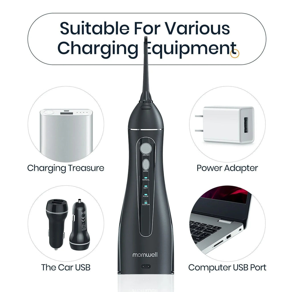 Black prooral portable oral irrigator electric water pick for adult home dental care with smart water toothpick function