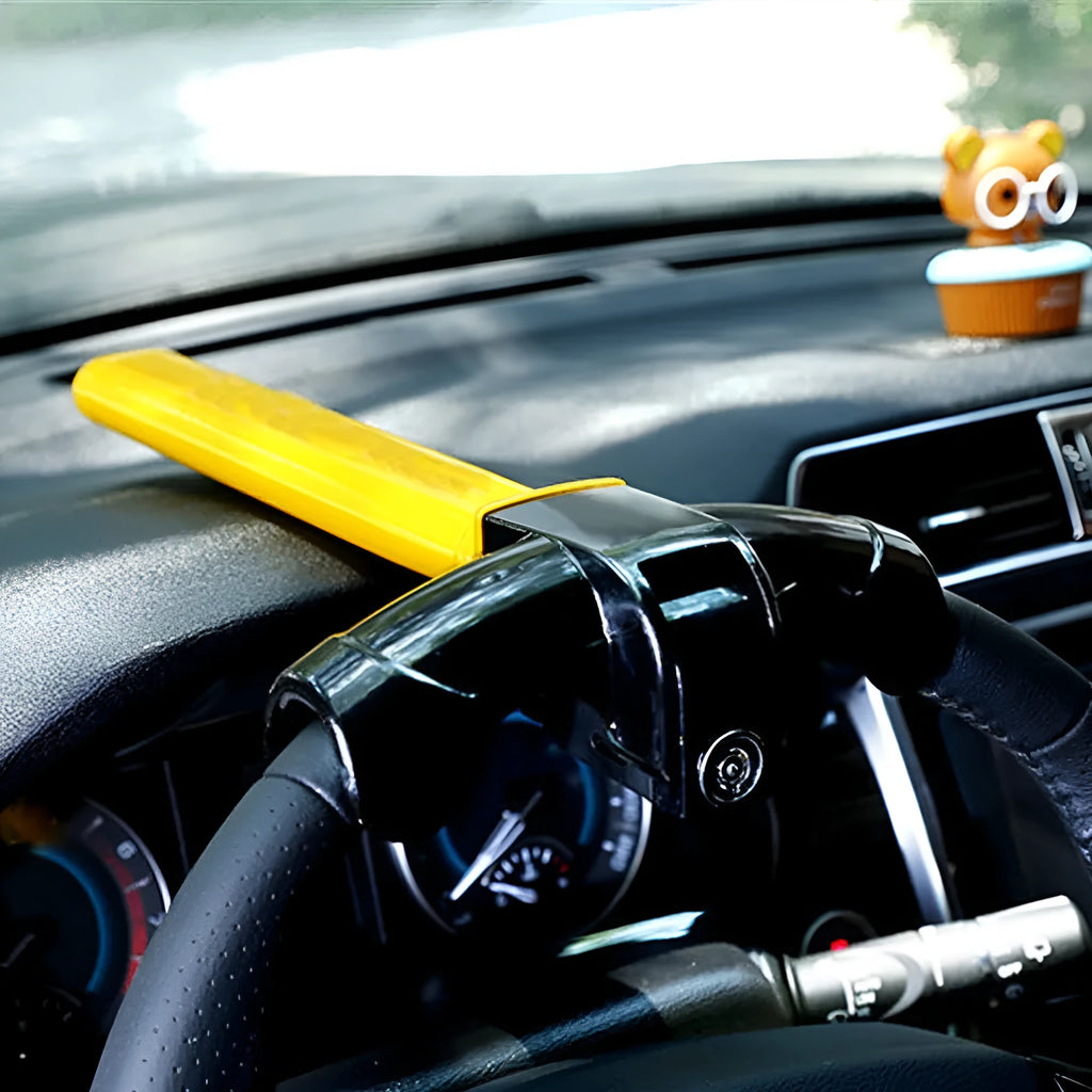 Yellow alloy steering wheel T lock anti-theft device for cars, 38x19x6.5cm general fit
