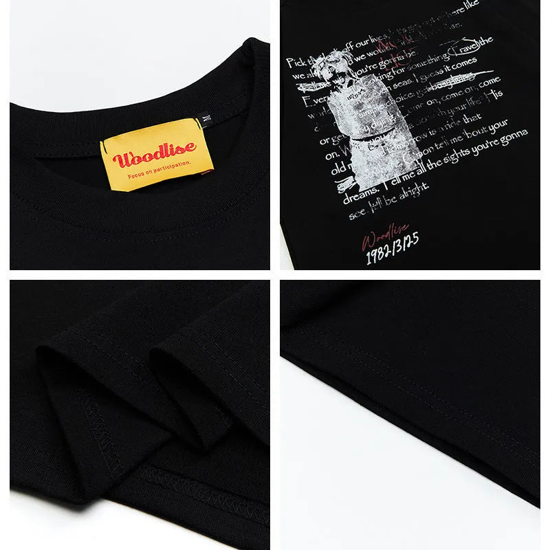 Men's black hip hop style loose fit t-shirt with printed letter design on pure cotton fabric