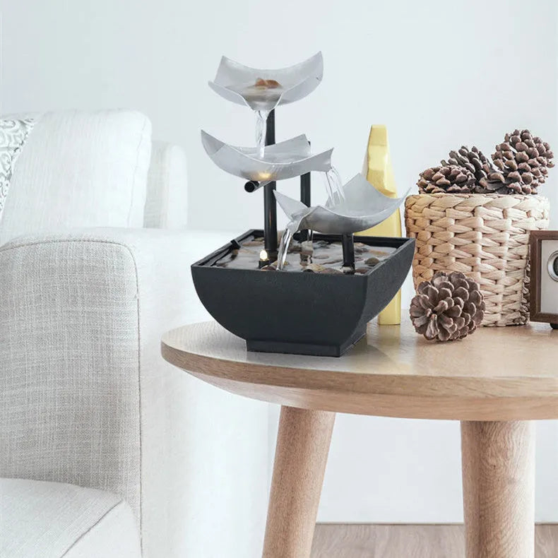 Handmade modern minimalist desktop flowing water fountain ornament in JR001 colour with alloy and plastic construction.
