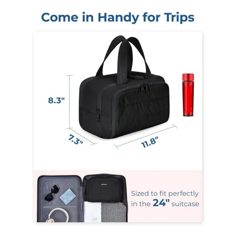 Large open travel toiletry bag with fluffy lining in multiple colour options.