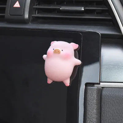 Cute cartoon pig resin figurine car dashboard ornament in one of eight available styles.