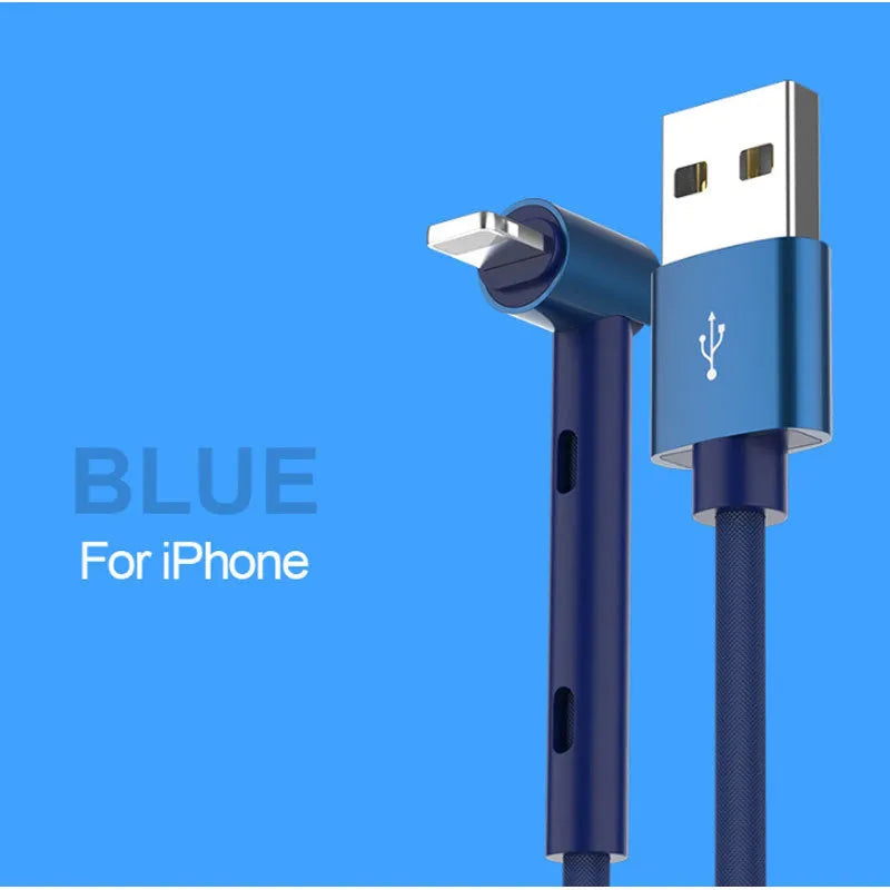 Curved phone charging cable with bracket function in black, 1.2m length, for Apple and Type-C devices