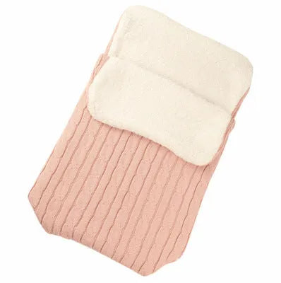Baby stroller sleeping bag with envelope design in various colours showing lamb cashmere lining and cotton wool filling