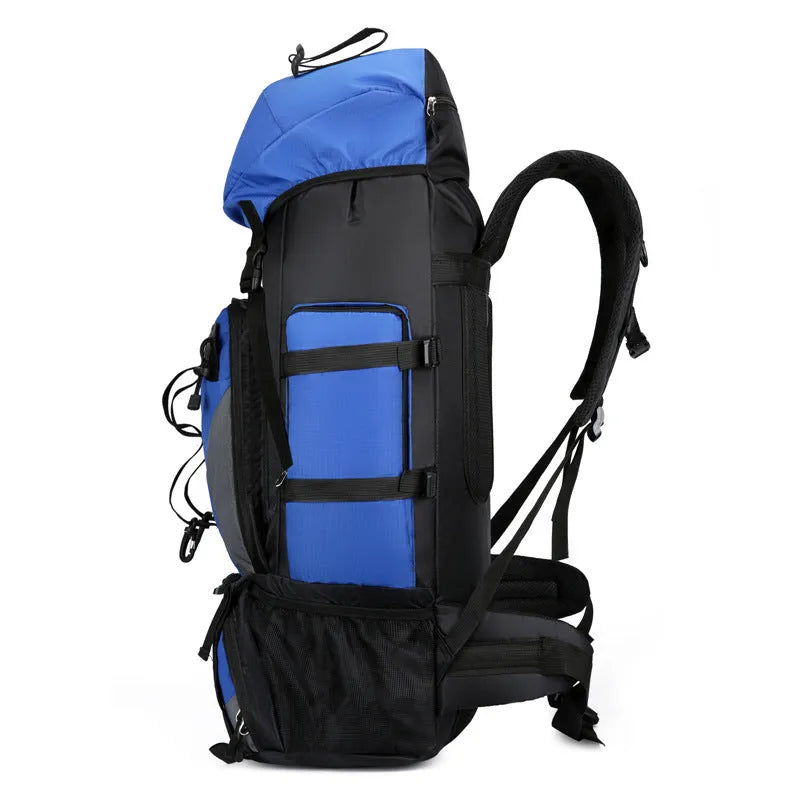 Men's hiking backpack in solid colour, water repellent nylon construction, available in black blue dark blue red
