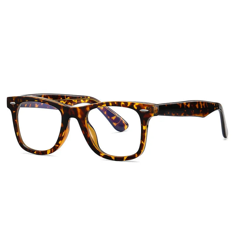 Retro rivet optical full-frame glasses with a TR90 frame and PC anti-blue light lenses in bright black