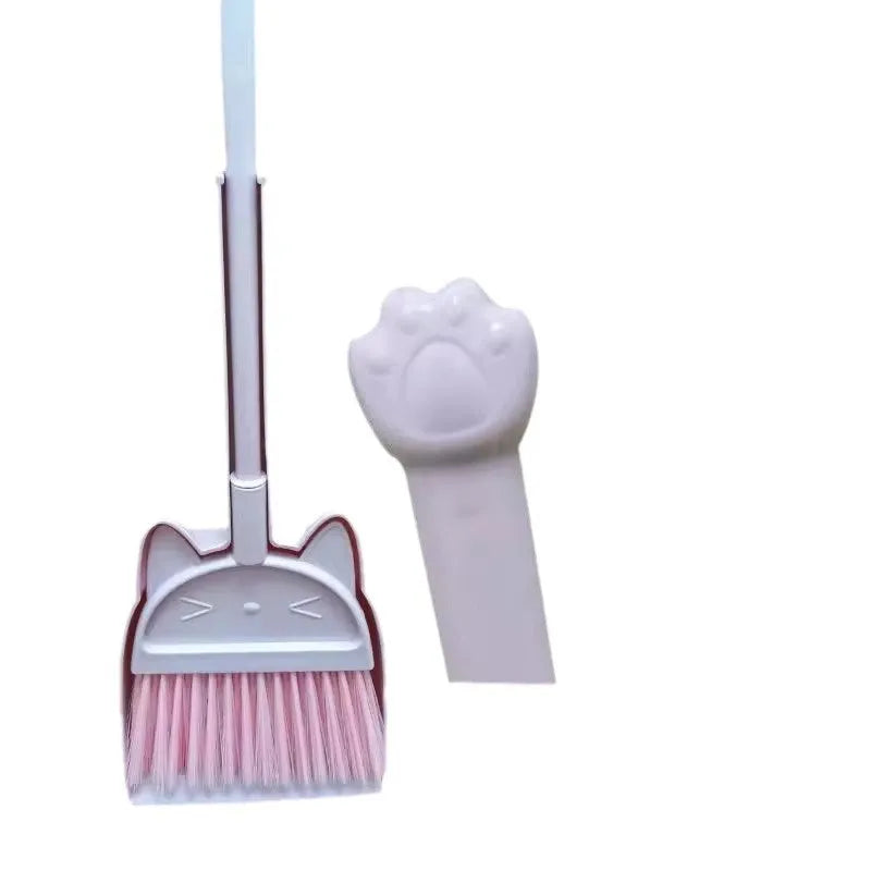 Purple plastic broom and dustpan set with non-stick rotating brush and built-in holder
