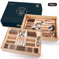 Stainless steel cutlery gift box set with mirror polished finish, silver or gold, 72 or 84 pieces for Western dining