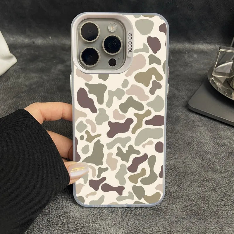 Vintage leopard print PC phone case with electroplated laser finish, all-inclusive cover for iPhone