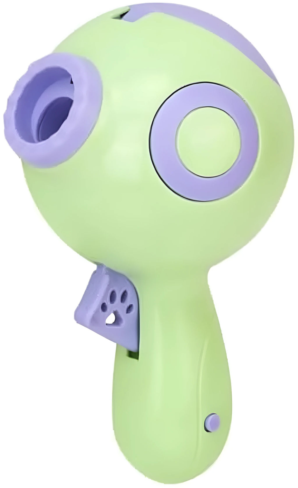 Green, orange or pink plastic dog treat launcher toy for interactive feeding and training