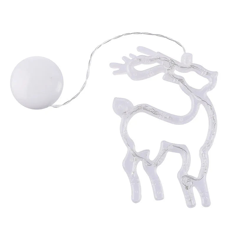 Christmas LED decorative light with suction cup showing Santa Claus, elk and snowman designs on window