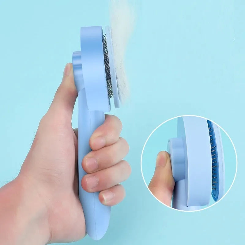 Cat comb with 178 steel needles and HTPE protection points in blue for pet grooming