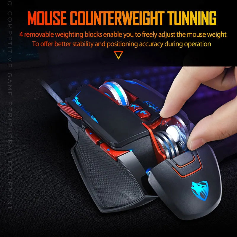 Thunder Wolf V9 wired gaming mouse with six buttons and USB cable in black colour