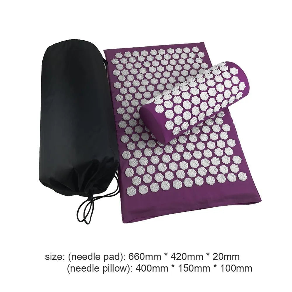 Lotus-shaped acupressure massage mat set with pillow and cloth carrying bag