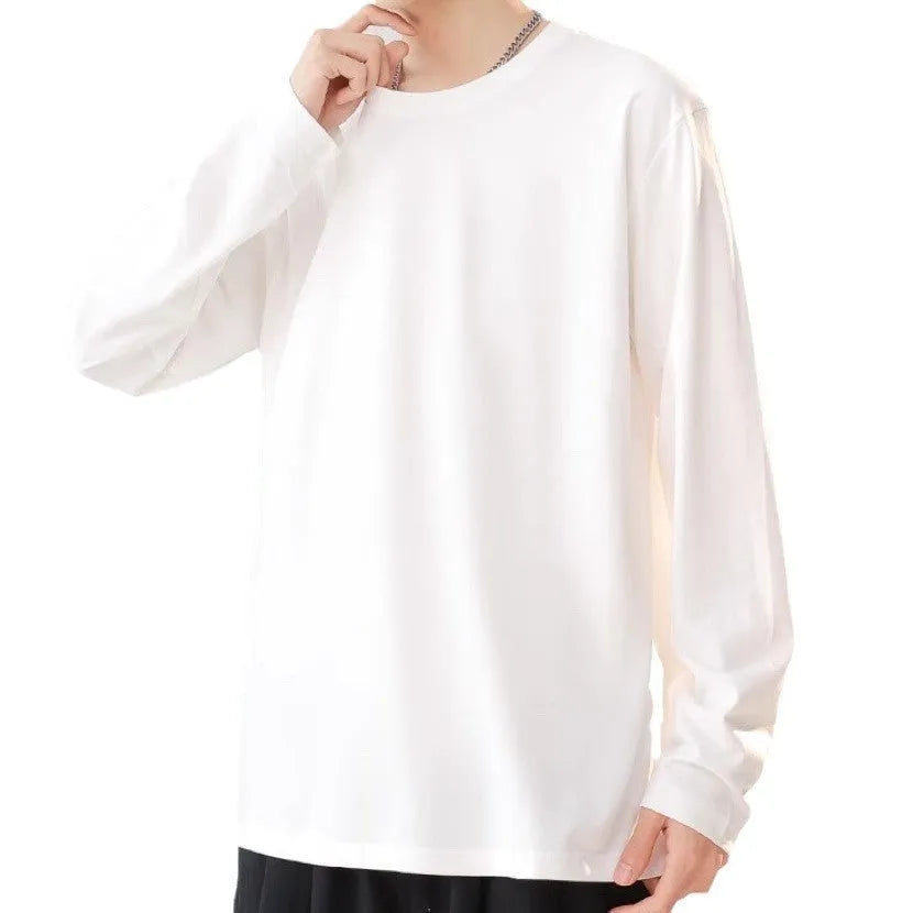 Men's round neck thickened pure cotton solid colour long sleeve bottoming shirt loose fit daily undershirt