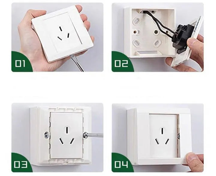 16A 25V white PC wall socket with black safety shutter and screw fixings on white background