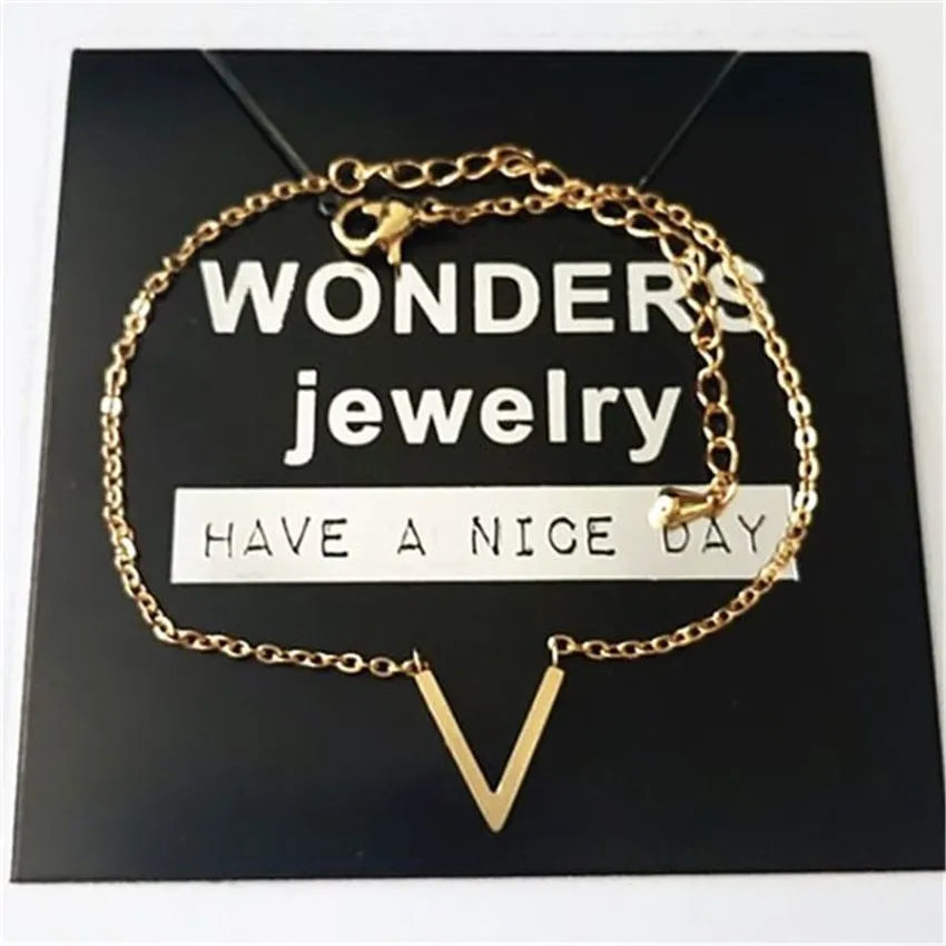 V-shaped stainless steel chain bracelet for women in gold or silver geometric design.