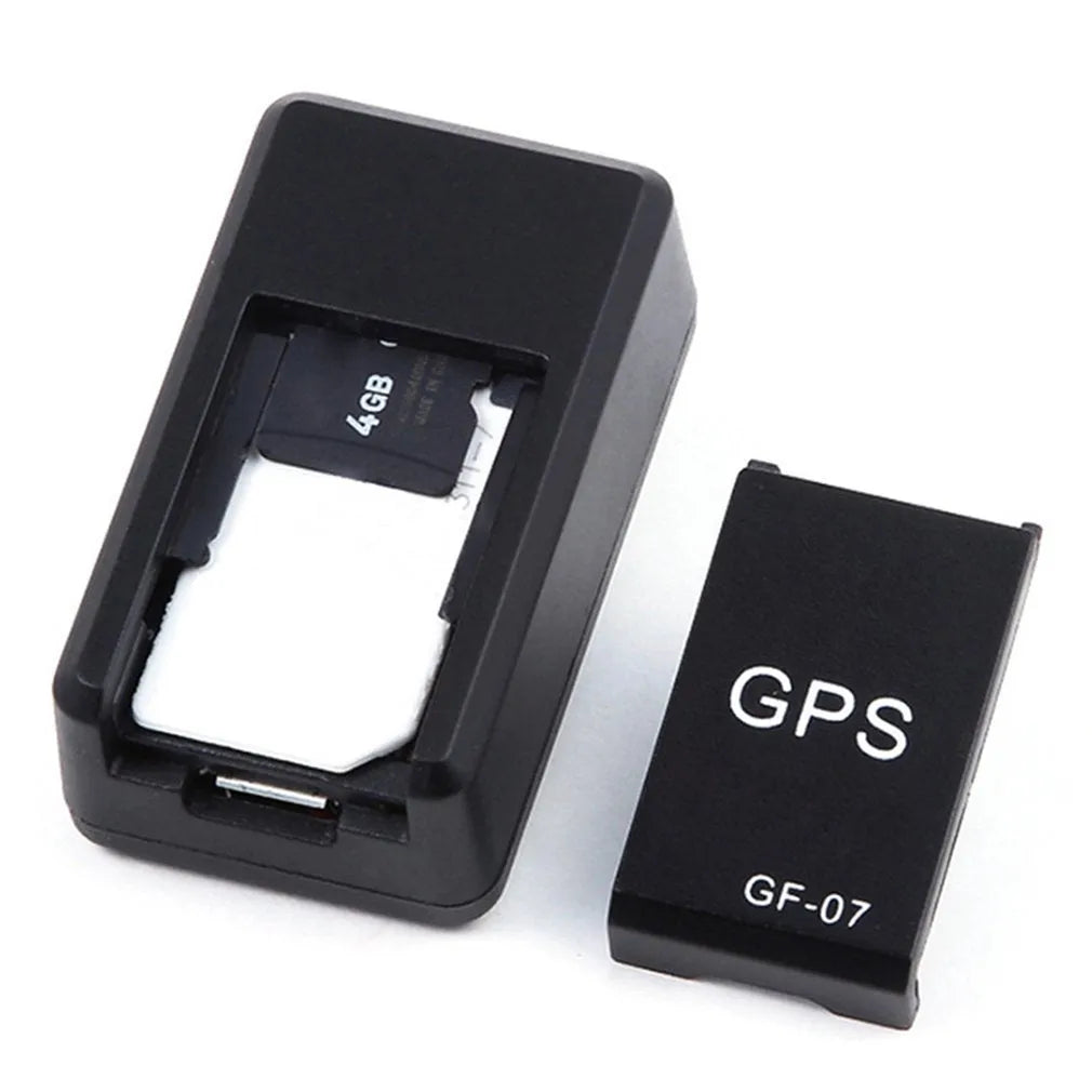 Black mini magnetic GPS tracker, 35×20×14mm, rechargeable with USB cable