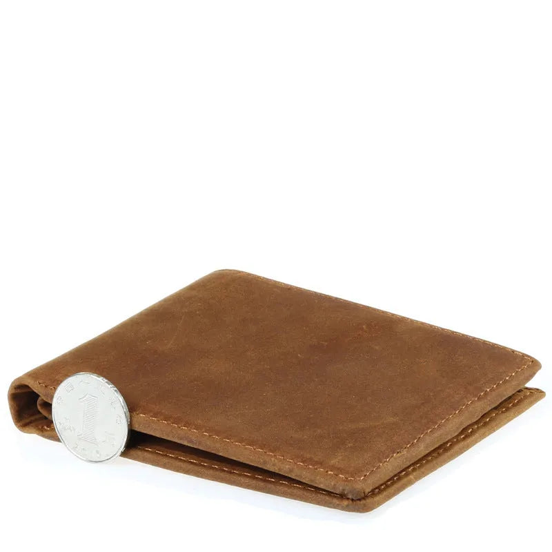 Brown horse leather men wallet ultra-thin short casual layout with card slots and bill holder