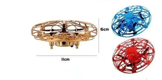 Flying Helicopter Mini Drone UFO RC Drone with infrared sensors and blue flexible guardrail on white background