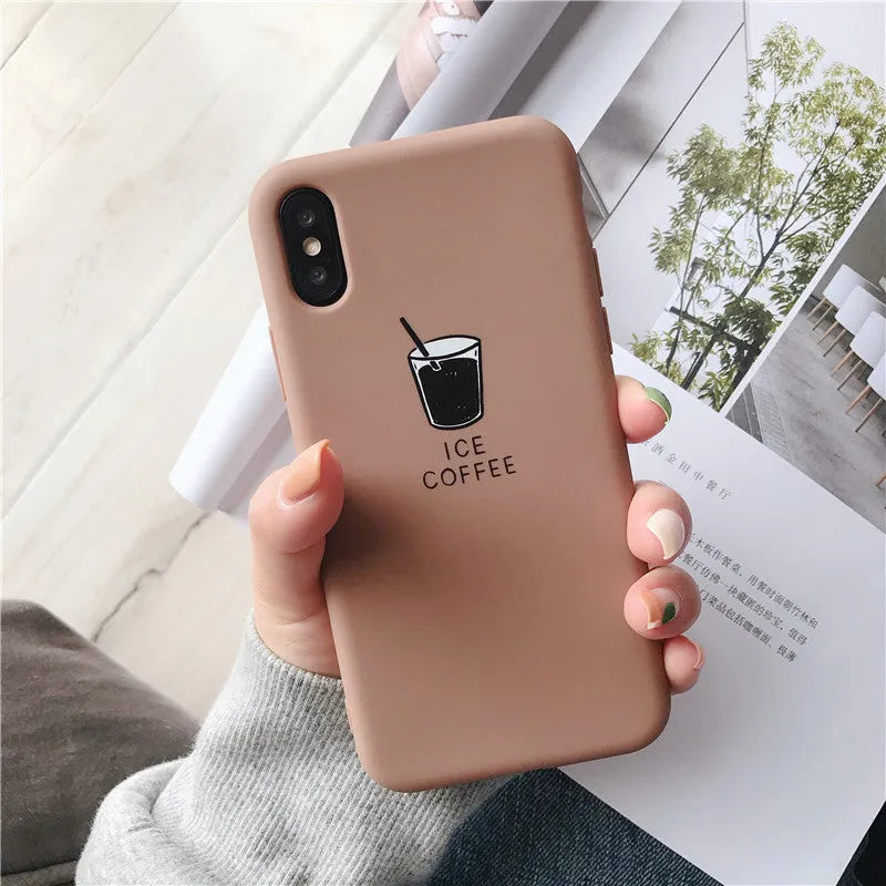 Soft matte silicone iPhone case with cute ice coffee couple design