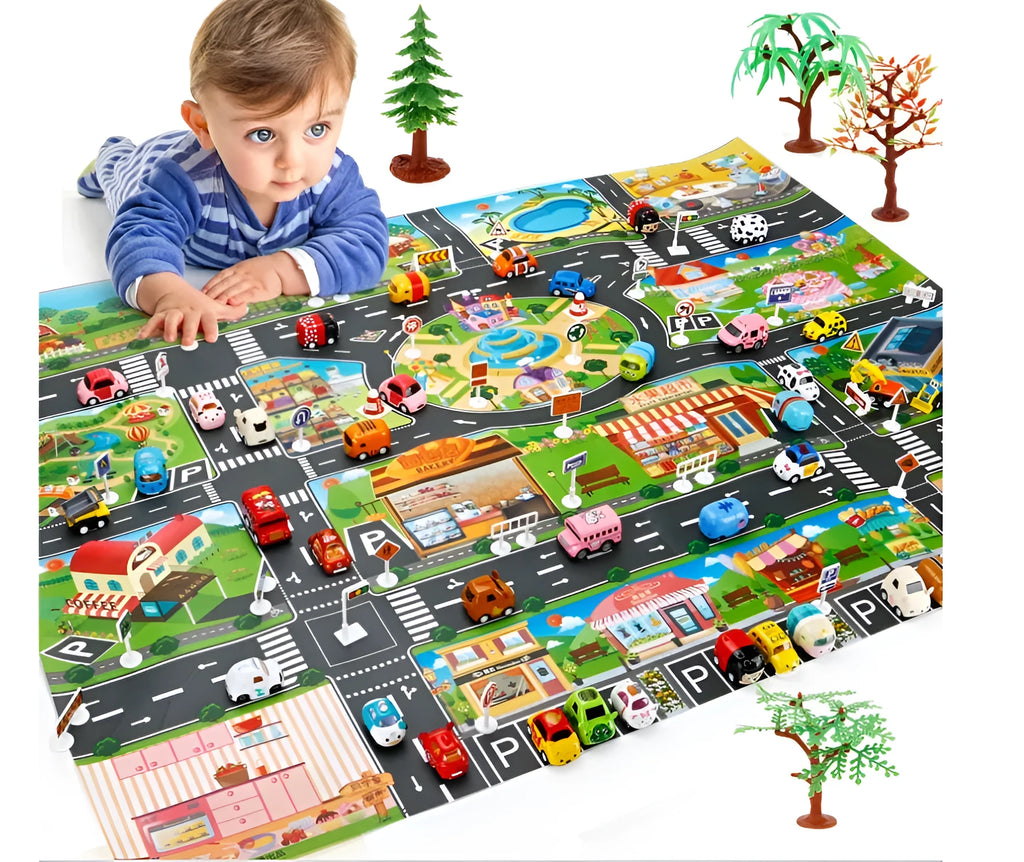 Children's cloth play mat with parking view map design for crawling and hand-eye coordination