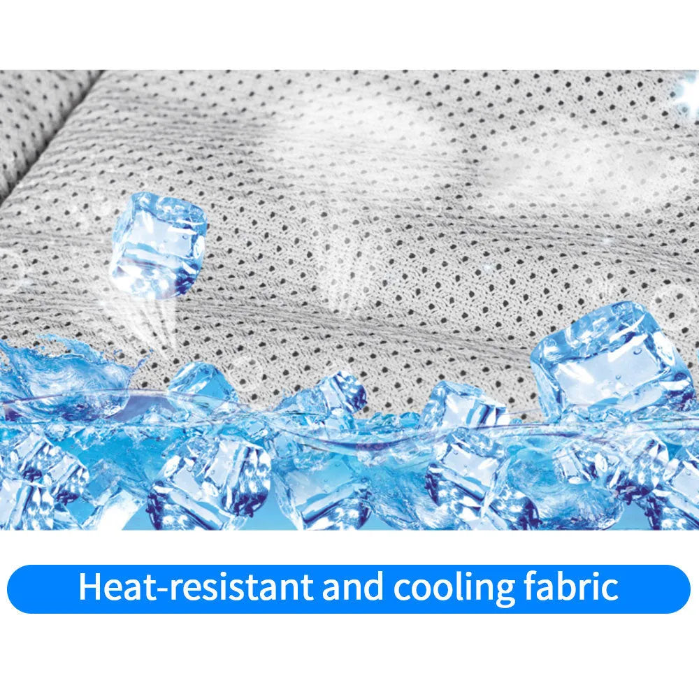 Summer dog cooling vest in blue with breathable mesh surface and cool-sensing fabric lining
