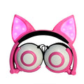 LED flashing cat ear headphones, wired 3.5mm over-ear headdress with 40mm speakers in peach pink or purple