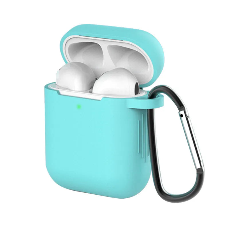 Apple AirPods silicone protective case in multiple colours showing clamshell design
