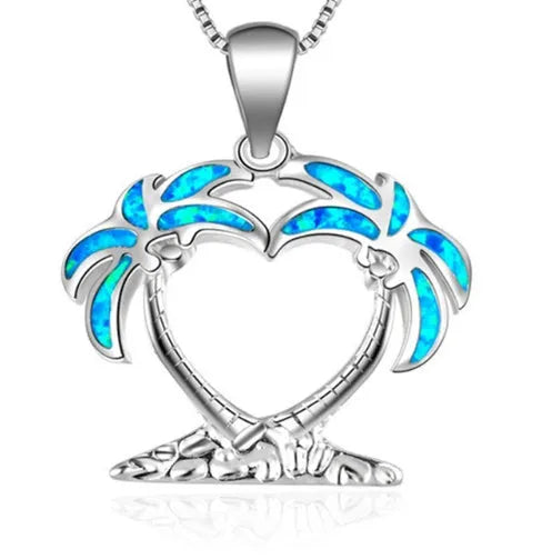 Silver filled blue opal sea turtle pendant necklace with vintage finish