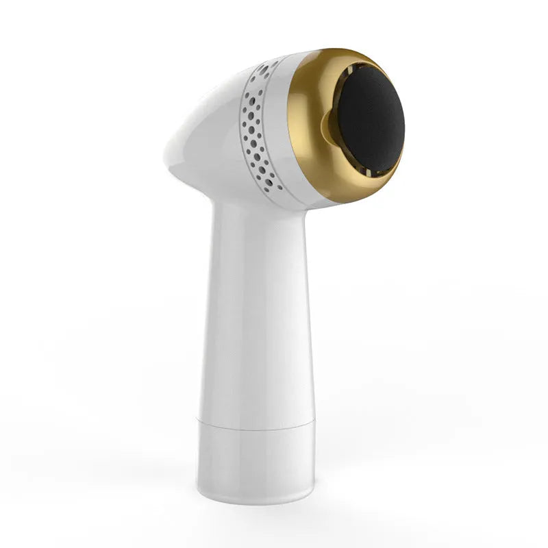 Handheld electric foot grinder with quartz head in gold, pink gold, and white silver colour options.