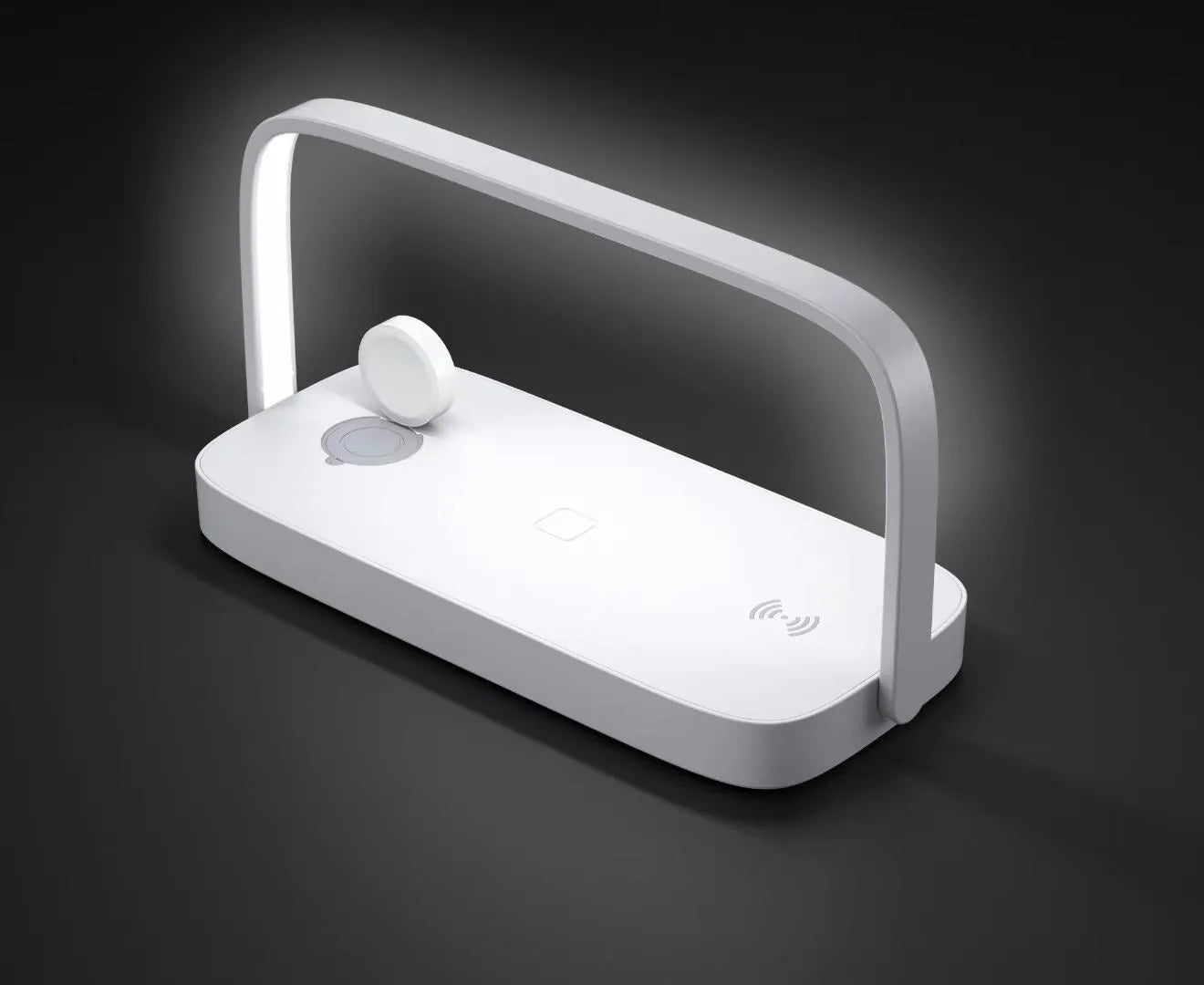 Three-in-one white wireless charger with night lamp for smartphones