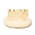 Beige fleece-lined pet mat with high sides placed on a grey car seat, showing its 50cm height and contained design.