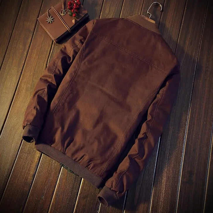 Men's Korean style blue cotton casual jacket with single-breasted collar and colour-matching pattern
