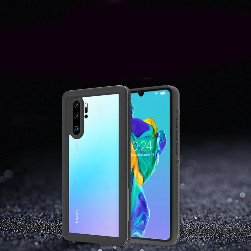 Huawei P30 anti-drop phone case in black with wave point pattern