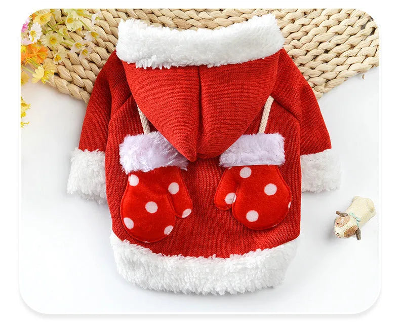 Dog Christmas sweater in pink knitted fabric, available in sizes XS to XL with size chart
