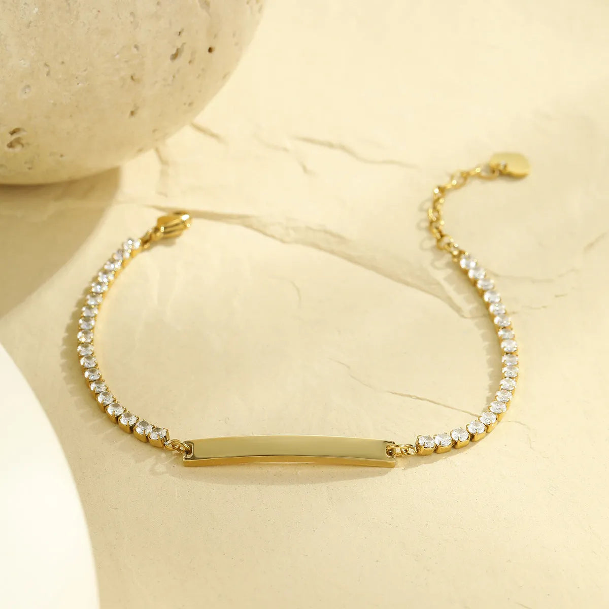 Diamond-embedded lettering bracelet, stainless steel, 18K electroplated, geometric quadrangle, 41-50cm