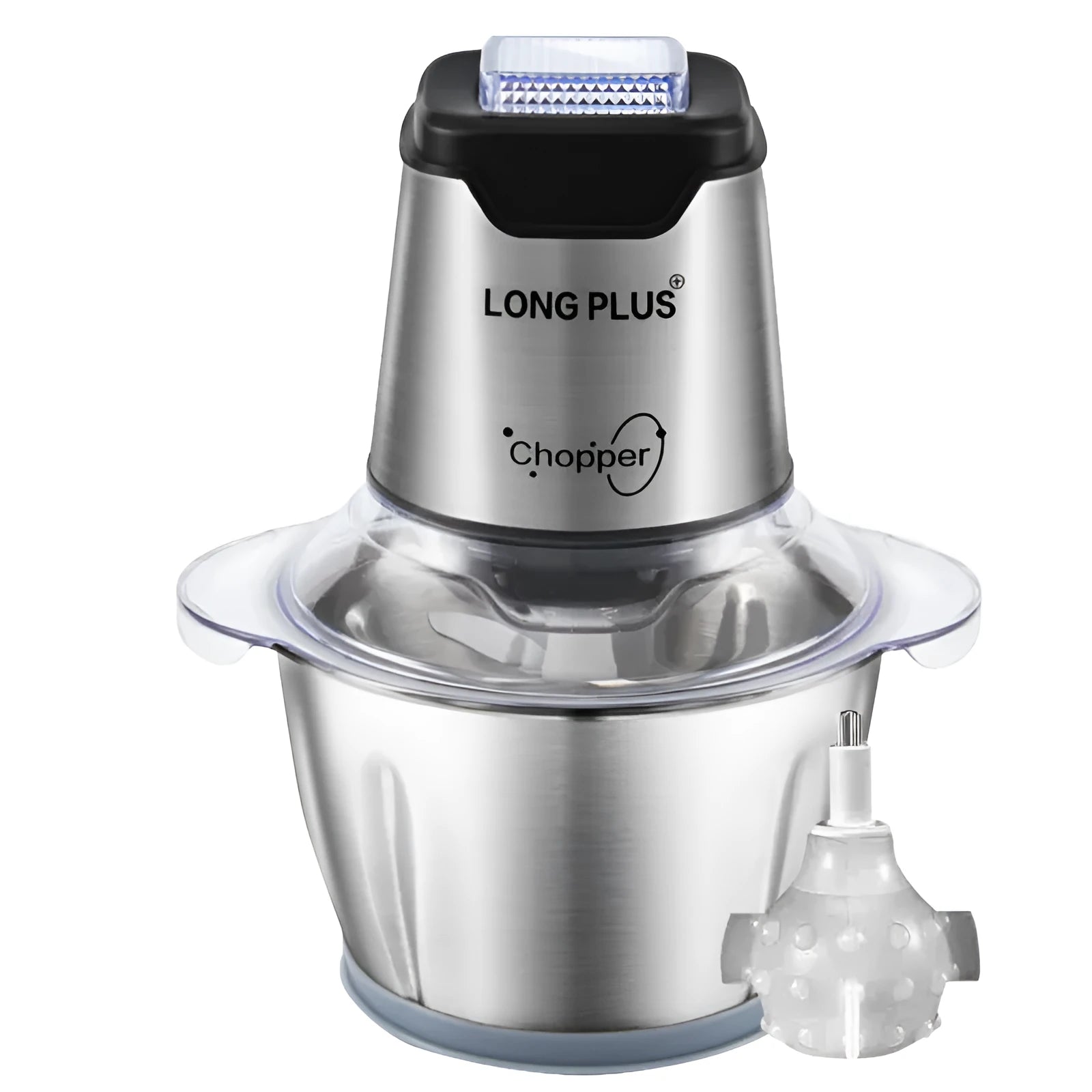 White electric garlic peeler appliance with stainless steel bowl on a kitchen countertop.