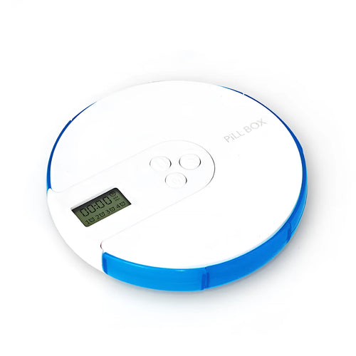 7-compartment alarm clock pill dispenser, 11 x 11 x 2.0 cm, with 24-hour reminder