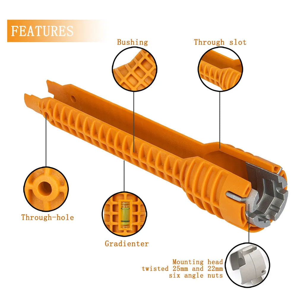 Orange multifunction anti-slip faucet socket wrench with plastic and aluminium alloy construction