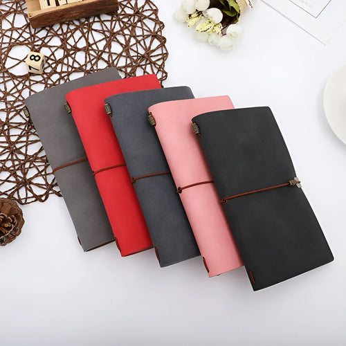 A6 diary notebook with imitation leather cover and cowhide rope binding, shown in grey colour.