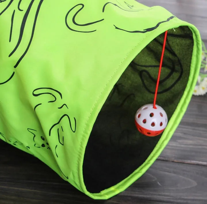 Foldable printed paper cat toy tunnel, 25 cm diameter and 51 cm length, loose paper pet play tunnel