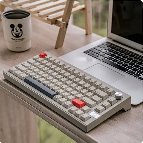Chidu V75 aluminium mechanical keyboard with RGB lighting, frosted gray shaft, 81 keys, and wireless connectivity