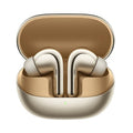 Black and gold true wireless Bluetooth earbuds with charging case, featuring active noise reduction technology.