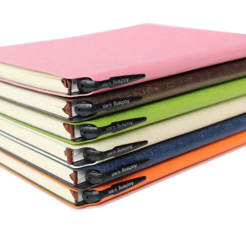 A6 PU leather notebook with pen slot, 100 forest paper pages, black cover, pen design notepad