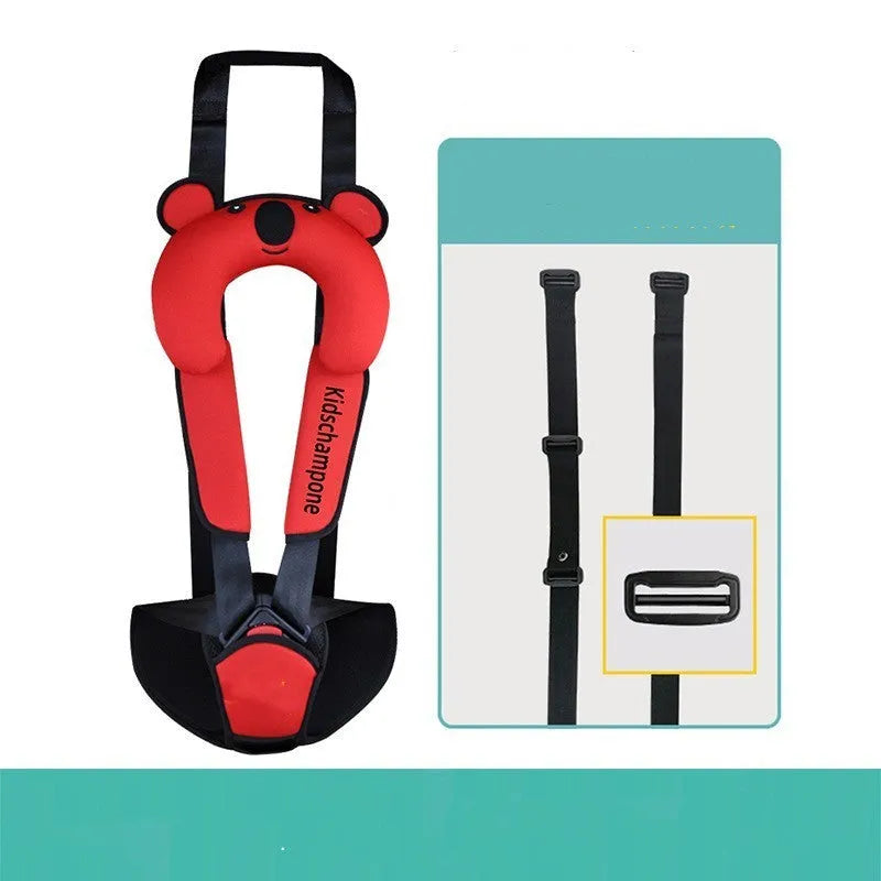 Portable child car seat belt retainer in polyester measuring 33x22x9.5cm for children 12-36kg