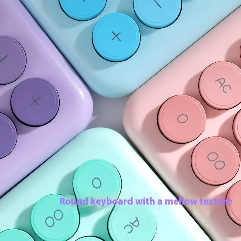 Desk calculator with gradient colour design in violet, pink, blue, and green options