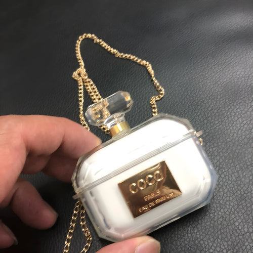 White perfume bottle design silicone protective case for Apple AirPods Pro charging box.